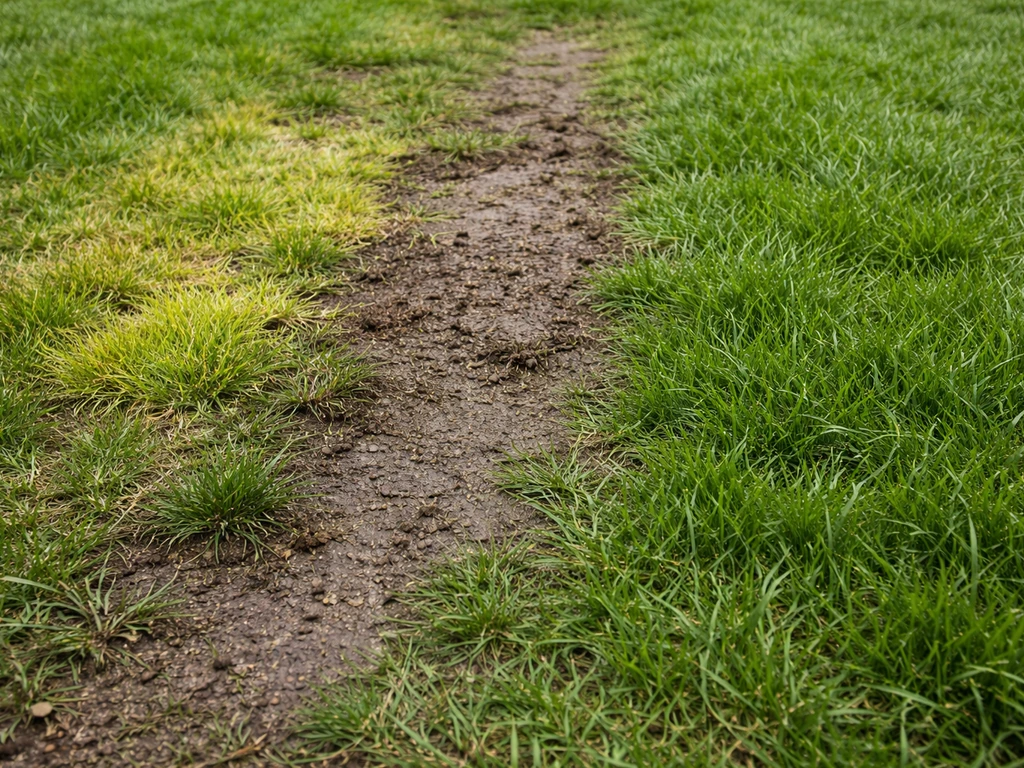 Traces jaune-vert, vert et brun sur de l’herbe humide, vue rapprochée pour aider à les reconnaître.